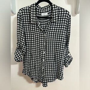 NEW Carly Jean Los Angeles Black and White Checkered Button Down Shirt